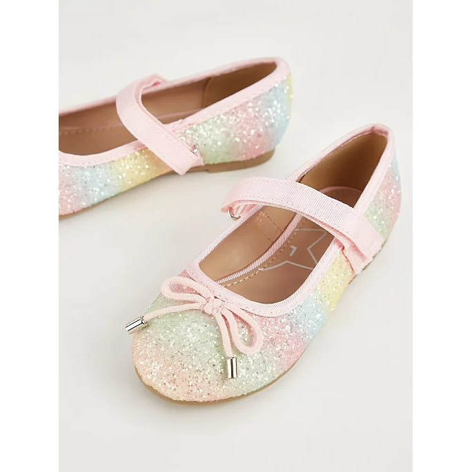 Giày búp bê kim tuyến hoa bạc gold George_UK authentic