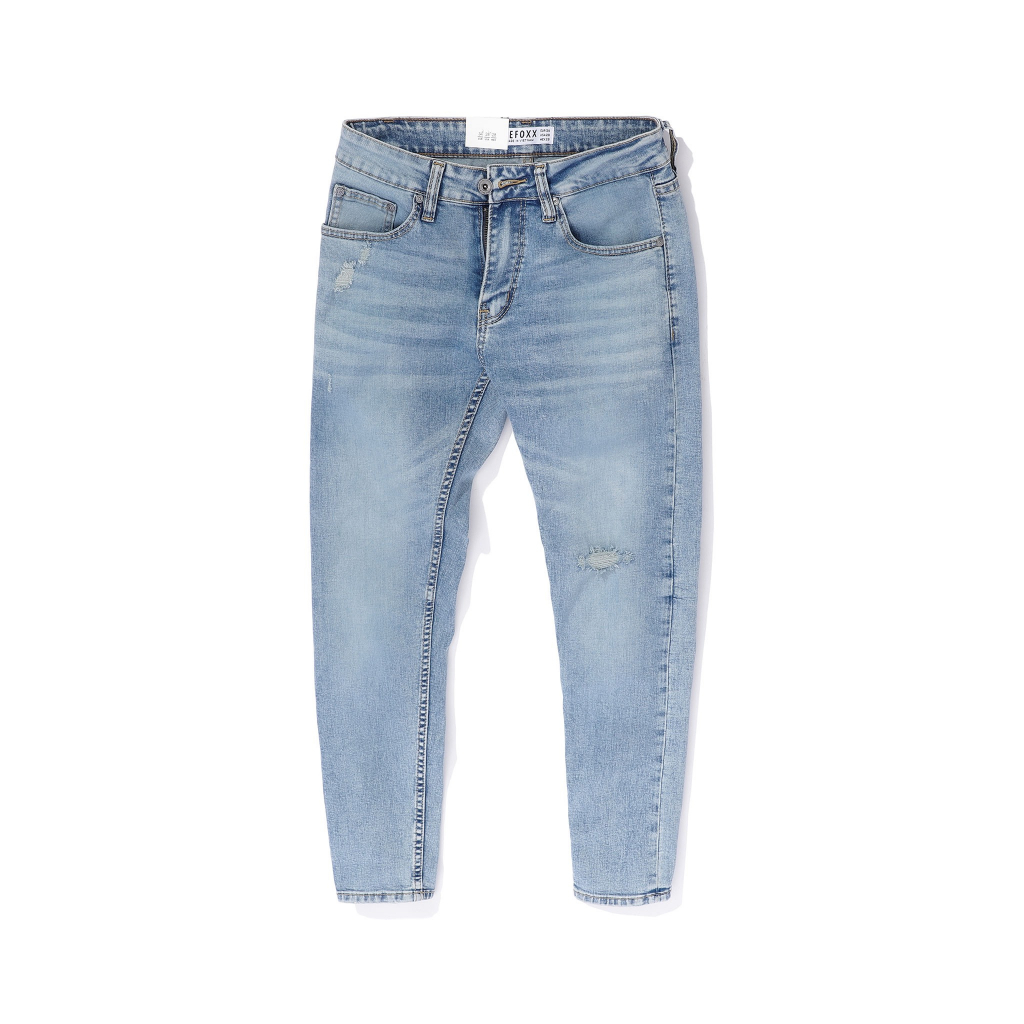 Quần jean nam, quần bò nam cao cấp slimfit DEFOXX màu xanh wash rách 230517