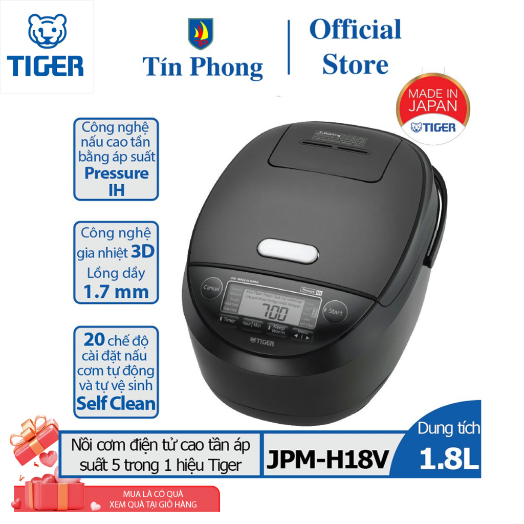 Nồi cơm điện cao tần áp suất Tiger JPM-H18V - Dung tích 1.8 lít - Sản xuất Nhật Bản - Điện 220V - Bảo hành chính hãng
