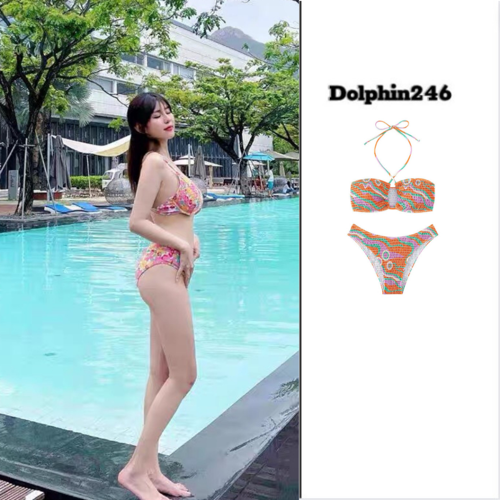 Bikini 2 mảnh đi biển cho nữ sexy bra buộc dây quần tam giác quyến rũ màu sắc rực rỡ du lịch hottrend E-11