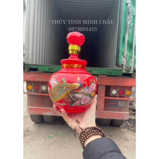 Bình thuỷ tinh đựng rượu cao cấp mẫu hoa phượng đỏ 1500ml sang trọng