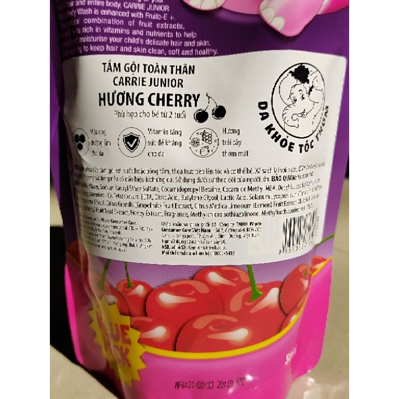 Sữa tắm gội cho bé Carrie Junior 700gr hương Cherry / Double Milk / Grapeberry