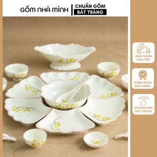 Bộ bát đĩa hoa mặt trời, bộ bát đĩa thắp hương hoa mặt trời, hàng sứ bát tràng chuẩn loại 1