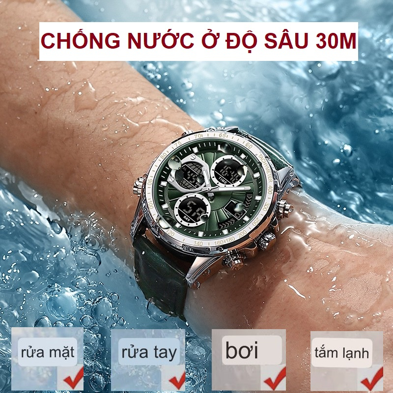 Đồng hồ nam chính hãng DIZIZID Kim-Kỹ thuật số dây da thật cao cấp - Chống nước tốt - Đa chức năng - Thiết kế cá tính