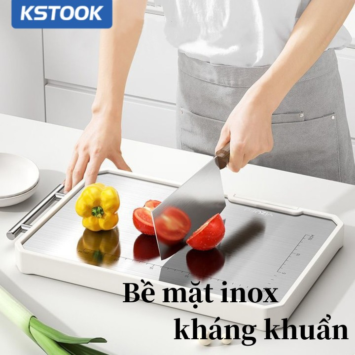 Thớt thép không gỉ Thớt kháng khuẩn ion bạc hai mặt kháng khuẩn có tay cầm bằng thép inox 304