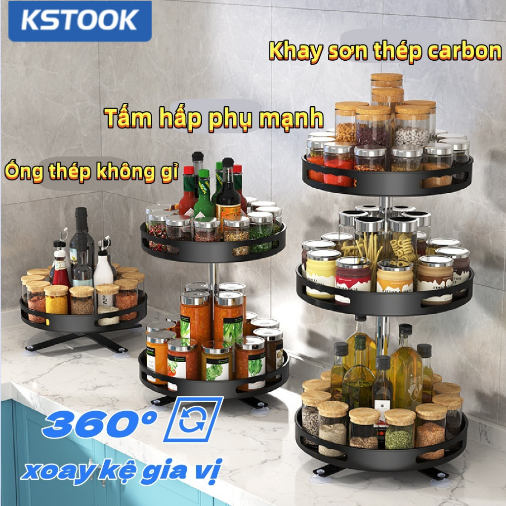 kệ để đồ nhà bếp Nhà bếp 360 độ Seasoning Rack Mỹ phẩm Thu thập Vòng xoay Nhà bếp Rack