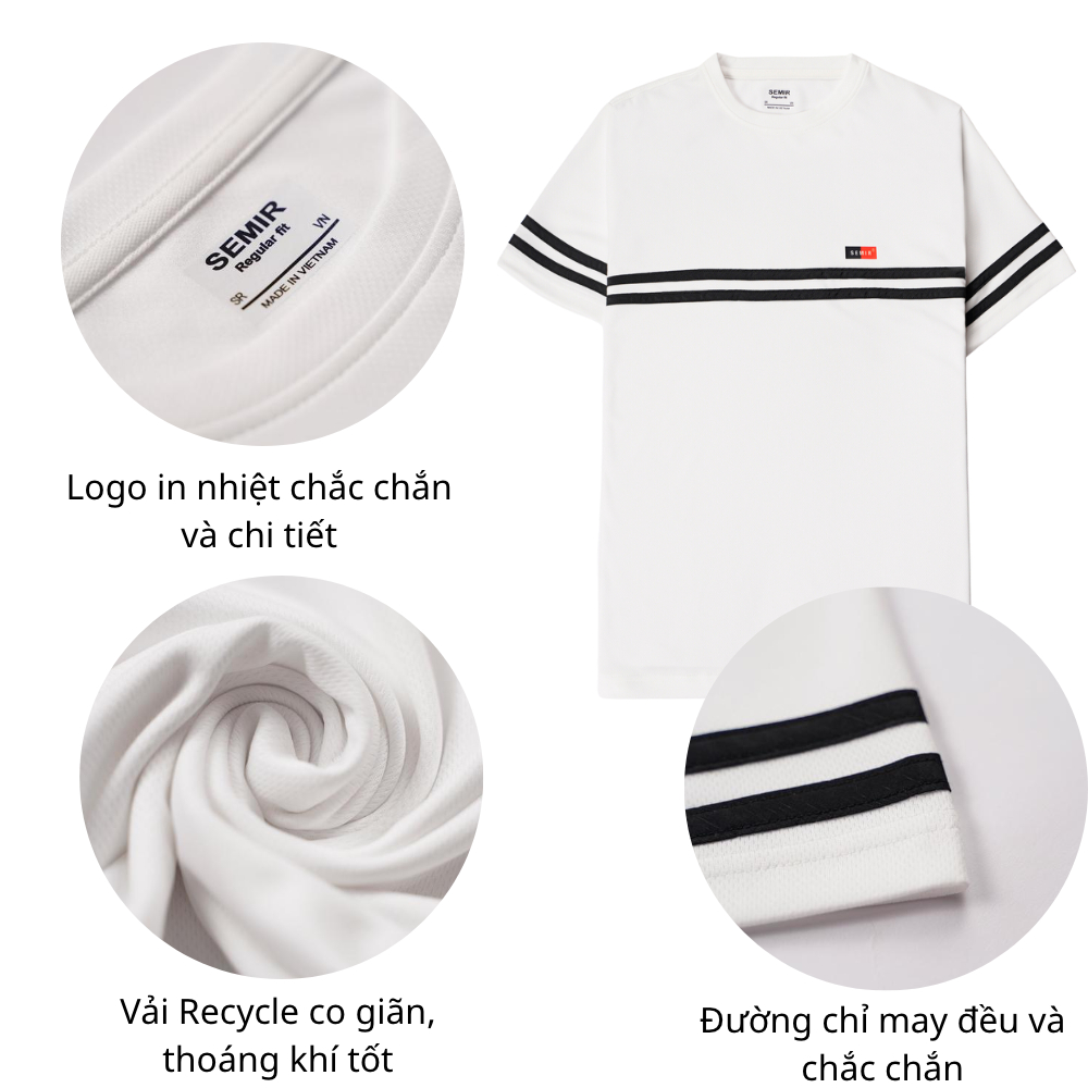 Áo thể thao nam Ariza Recycle Basics 2 viền ngang thấm hút nhanh khô ARV01