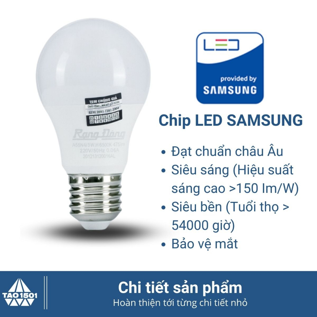 Bóng LED Rạng Đông, ChipLED SAMSUNG, 2 Năm Bảo Hành, 2-3-5-7-9 W