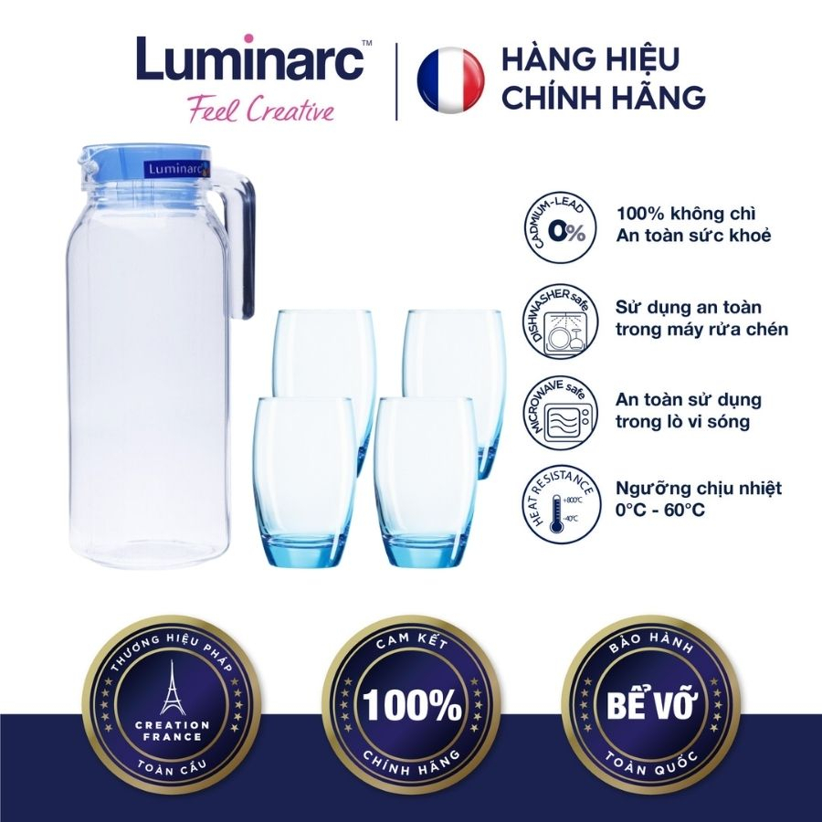 Bộ bình ly thủy tinh Luminarc 5 món Rotterdam Ice Blue- LUROJ1799