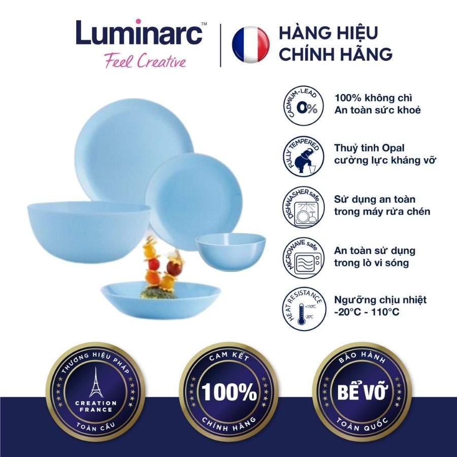 Bộ Bàn Ăn Tô Chén Đĩa Thuỷ Tinh Luminarc Diwali Light Blue 12 Món - OL60LUDIB12M