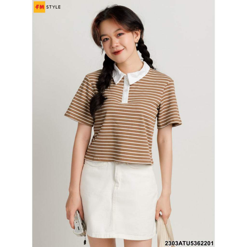 Áo cardigan nữ FM Style hoạ tiết sọc kẻ cổ be thêu hình chất len dệt kim mềm mịn thời trang phong cách ulzzang 23031266