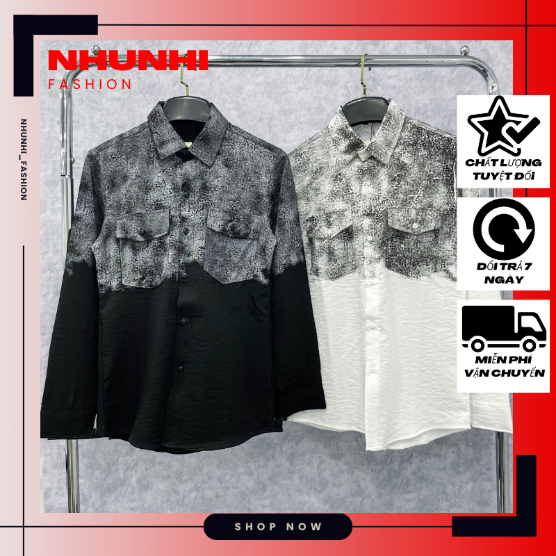 Áo sơ mi tay dài chất vải đũi do dãn nhẹ màu đen phối màu kiểu dáng thanh lịch sang trọng NHUNHI FASHION SM06