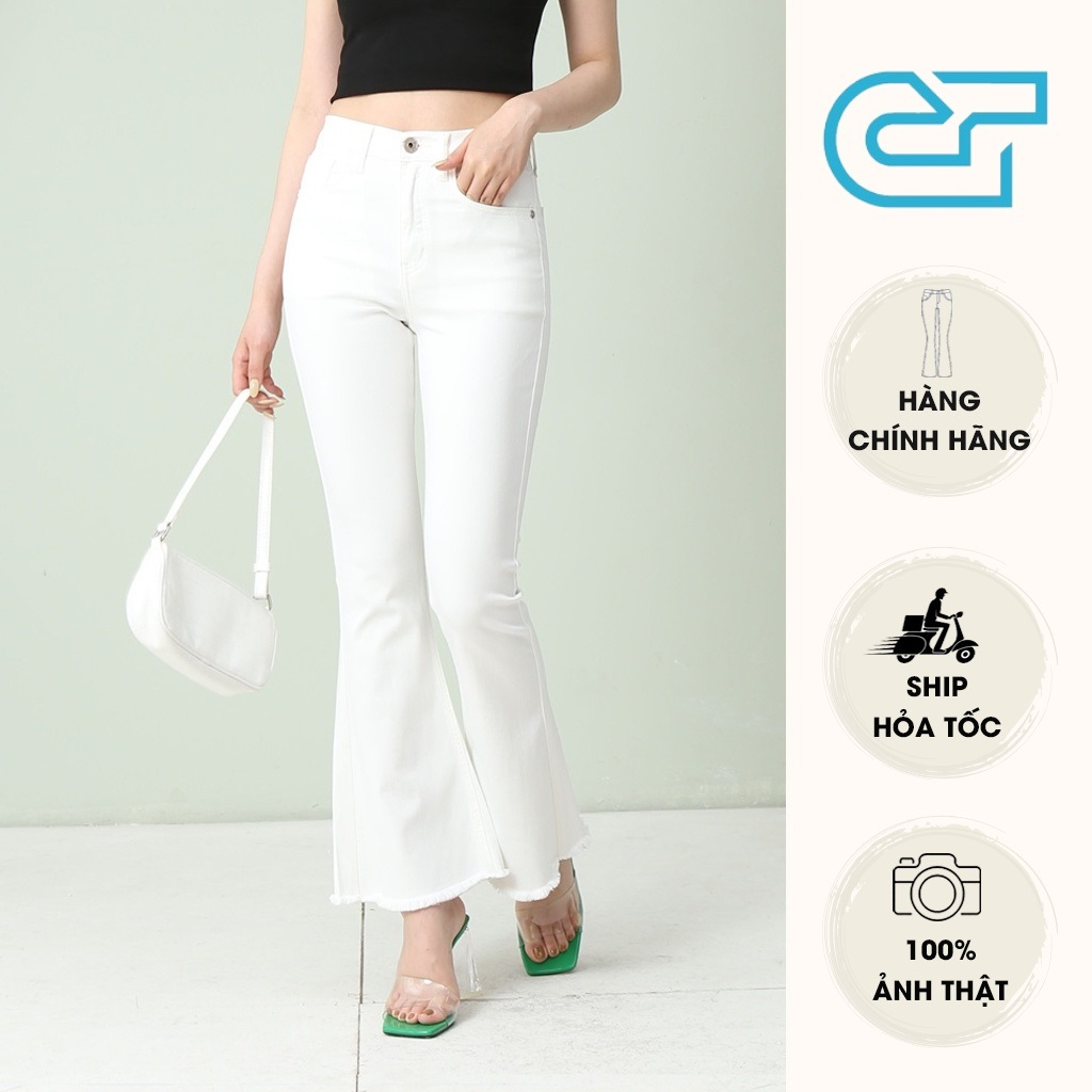 Quần jean ống loe đuôi cá cạp cao tua gấu 2 màu đen trắng CP19, CT JEANS