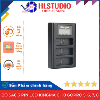 Bộ sạc 3 pin LCD Kingma cho Gopro 5, 6, 7, 8 có màn hình led thể hiện dung lượng pin HL Studio