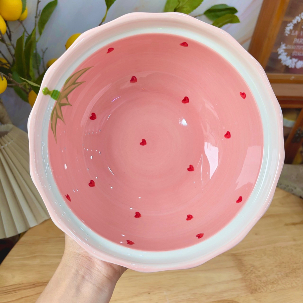 Bát đĩa sứ decor, Chén Dĩa dễ thương, Bát ăn cơm Sét bát đĩa dâu hồng siêu xinh