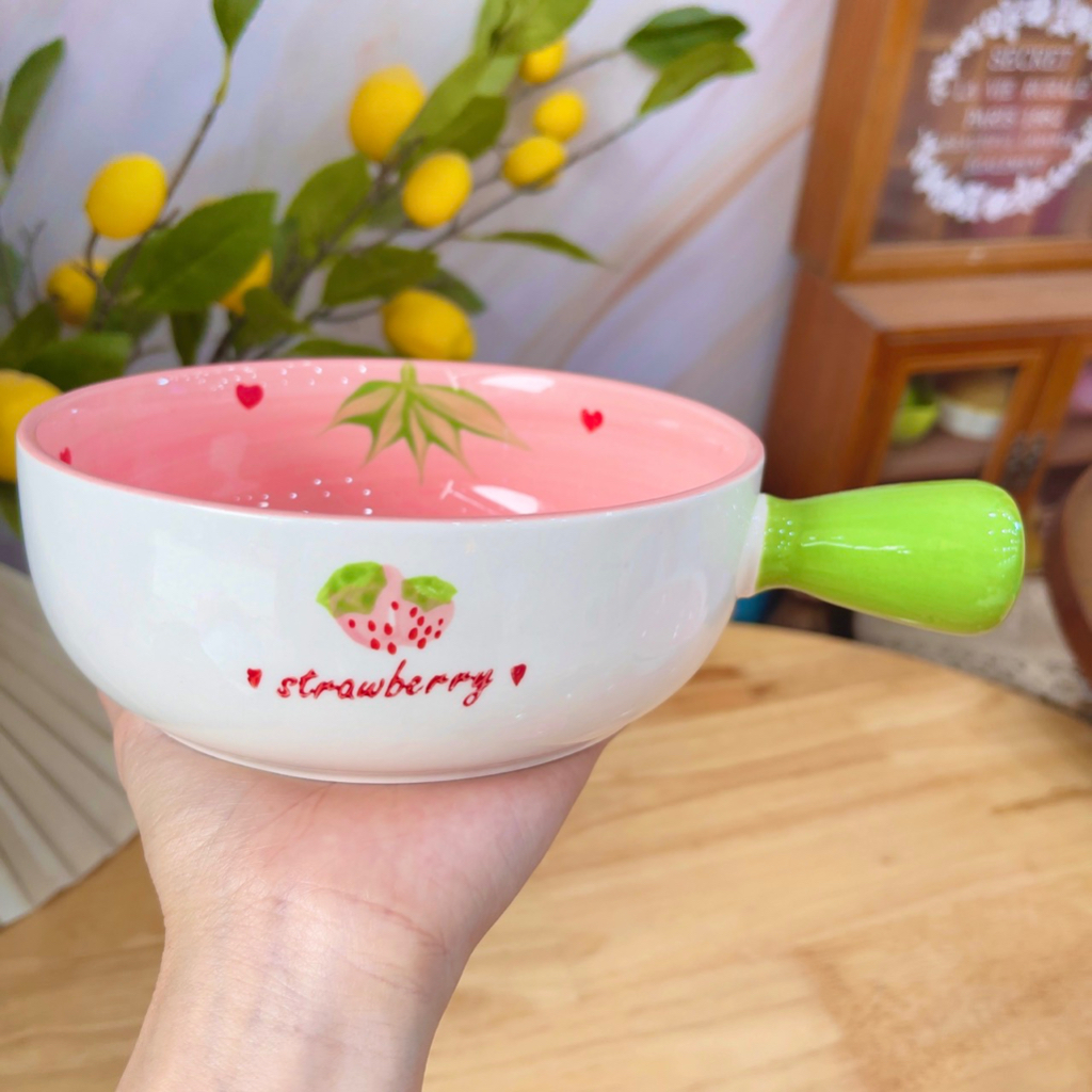 Bát đĩa sứ decor, Chén Dĩa dễ thương, Bát ăn cơm Sét bát đĩa dâu hồng siêu xinh