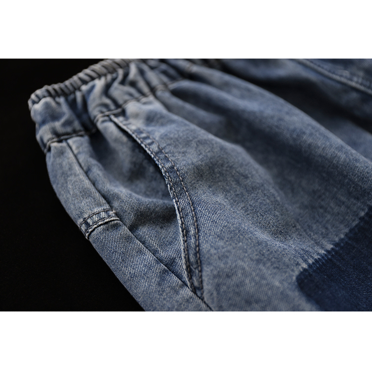 Quần baggy KAMAKA lửng denim lưng thun phai màu ô vuông - NU8752
