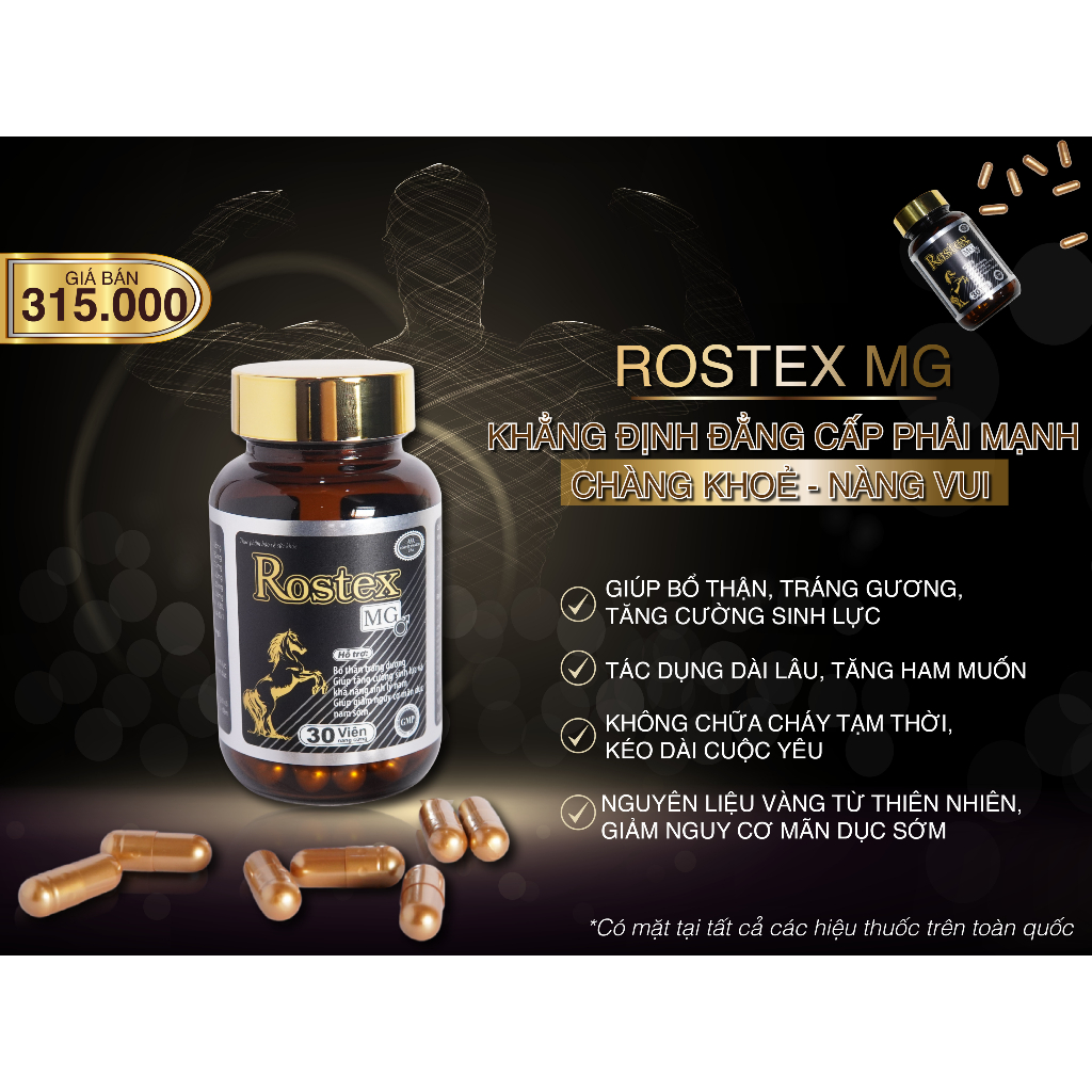 Viên uống tăng sinh lý Rostex MG kéo dài thời gian quan hệ, giảm xuất tinh sớm