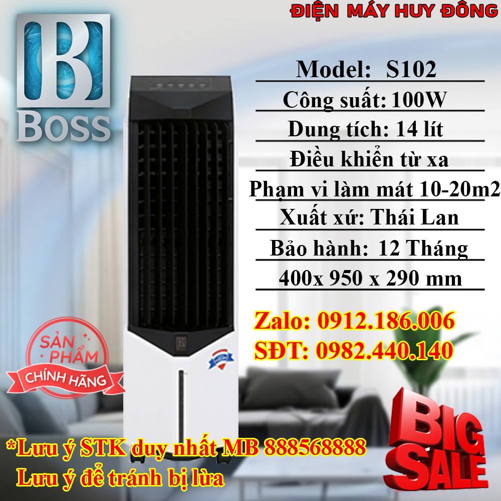 QUẠT ĐIỀU HOÀ KHÔNG KHÍ BOSS S102