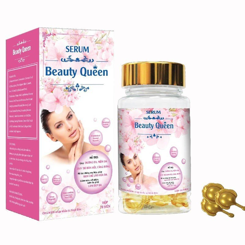 VIÊN DƯỠNG DA SERUM COLLAGEN BEAUTY QUEEN, dưỡng ẩm mềm mịn, trắng hồng, ngừa lão hoá thâm nám