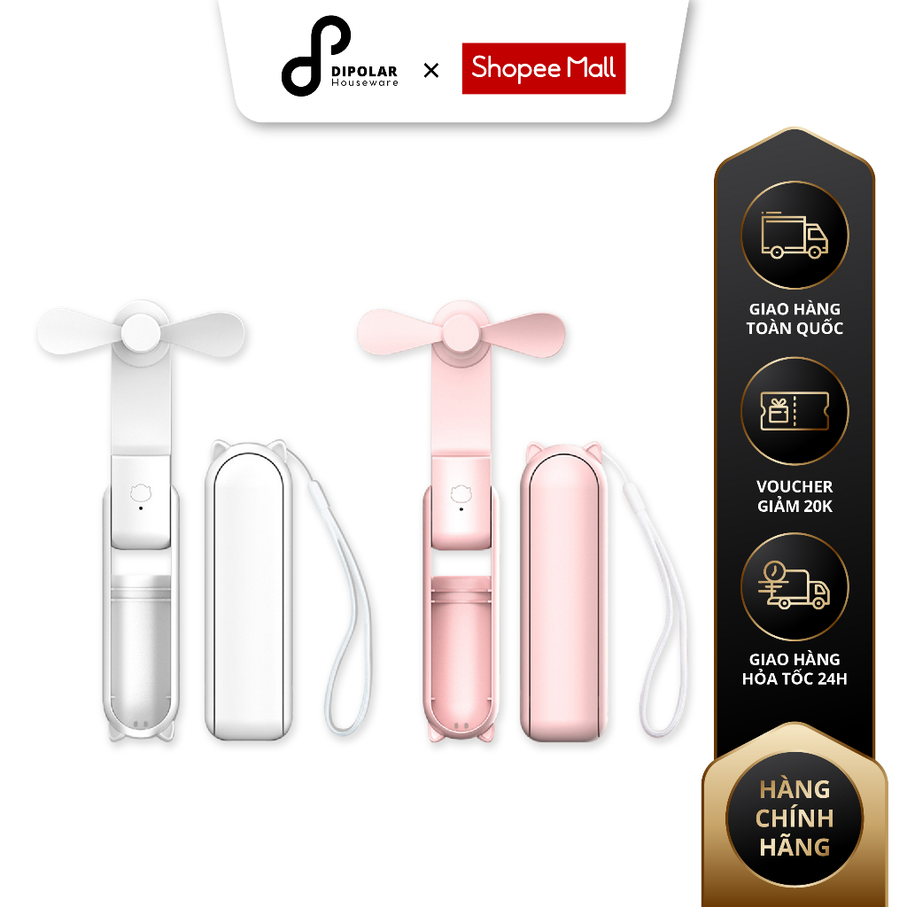 Quạt Mini Cầm Tay DIPOLAR 3 Tốc Độ Gió Sạc Nhanh Tích Hợp Sạc Dự Phòng - DQMN01