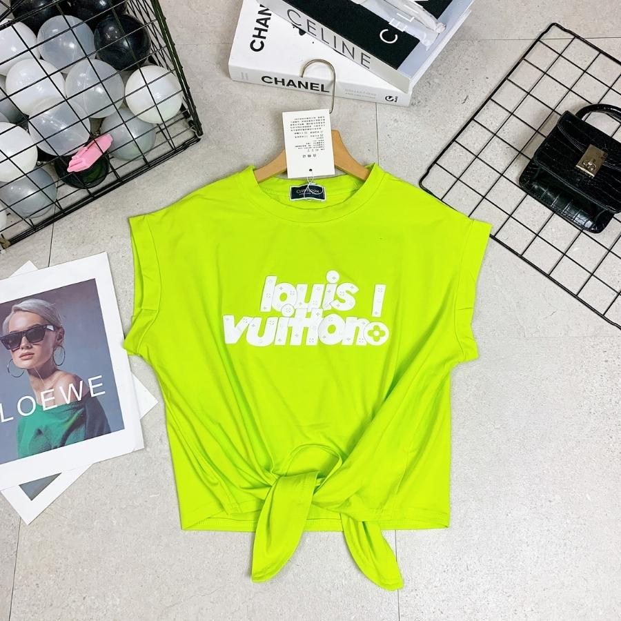 Áo Croptop nữ, áo croptop nhảy Zumba-aerobic tay hến dây buộc thiết kế trẻ trung cá tính in hình chữ Louvitton