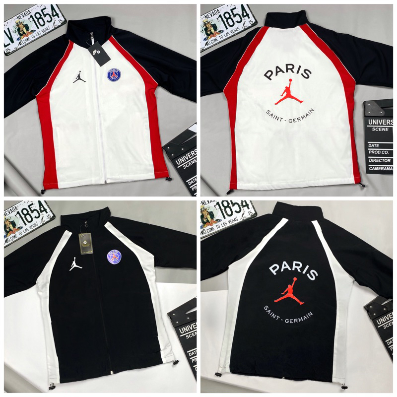 Áo Khoác Dù 2 Lớp Cao Cấp Chống Nắng Nam Nữ Màu Đỏ Trắng Logo Paris Thể Thao - Áo Khoác Gió Form Xuông, Có Dây Rút