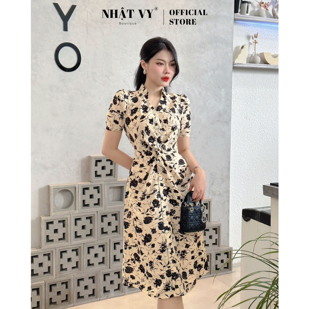 Đầm hoa đi chơi Nhật Vy xoắn eo đính cúc form dáng ôm chất mango phù hợp dạo phố công sở cafe sang chảnh - D2763