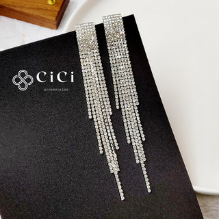 Bông tai nữ chuôi bạc 925 CiCi Accessories tua rua dáng thả phụ kiện trang sức nữ sang trọng - BT02