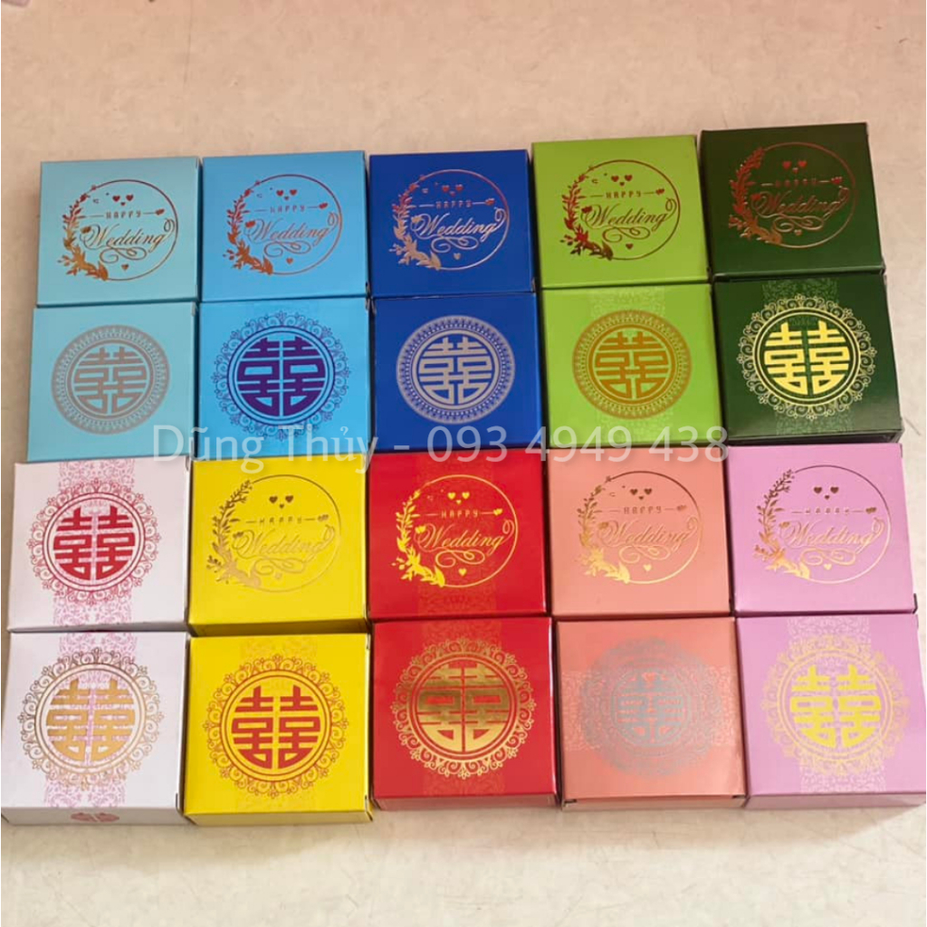 Combo 50-100 Vỏ Hộp Bánh Cốm, Bánh Phu Thê Hình Vuông - Hộp Bánh Cưới Song Hỷ
