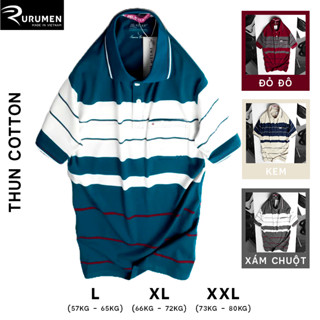 Áo Thun Trung Niên Nam Polo Sọc Ngang Có Cổ Bẻ Có Túi RURUMEN Áo Phông Cotton VNXK
