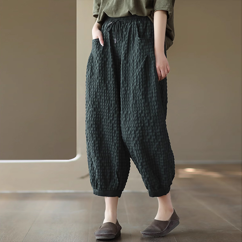 Quần baggy linen KAMAKA lưng thun kẻ caro ống túm - NU8744