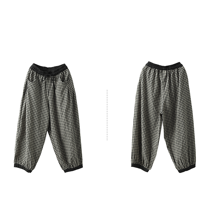 Quần baggy linen KAMAKA lưng thun kẻ caro ống túm - NU8744