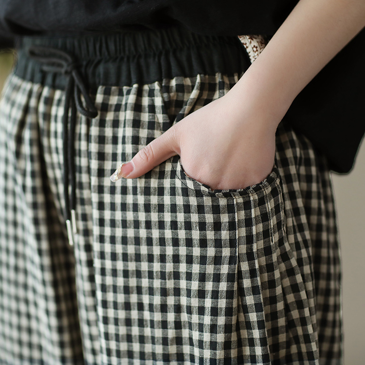 Quần baggy linen KAMAKA lưng thun kẻ caro ống túm - NU8744