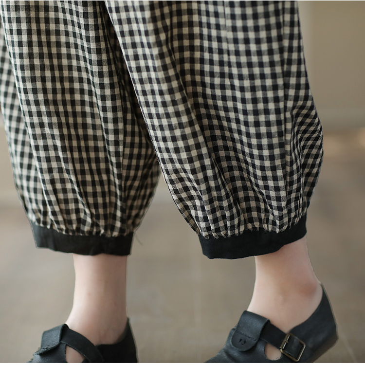 Quần baggy linen KAMAKA lưng thun kẻ caro ống túm - NU8744