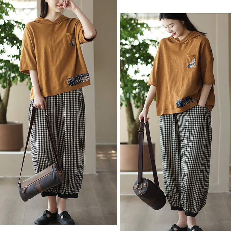 Quần baggy linen KAMAKA lưng thun kẻ caro ống túm - NU8744