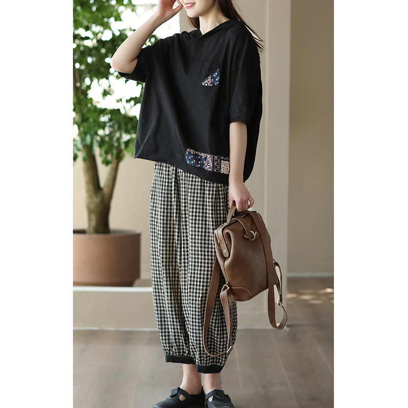 Quần baggy linen KAMAKA lưng thun kẻ caro ống túm - NU8744