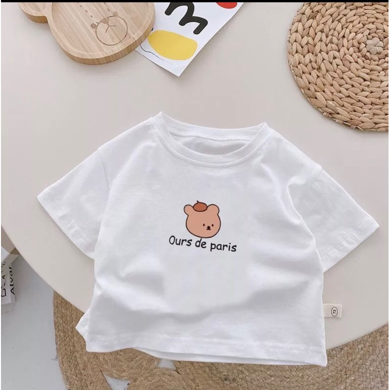 Áo Thun Cho Bé Trai,Bé Gái Mùa hè In Gấu Dễ Thương Bằng Vải Cotton 4c Từ 11-42kg