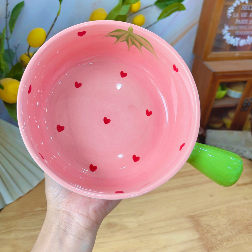 Bát đĩa sứ decor, Chén Dĩa dễ thương, Bát ăn cơm Sét bát đĩa dâu hồng siêu xinh