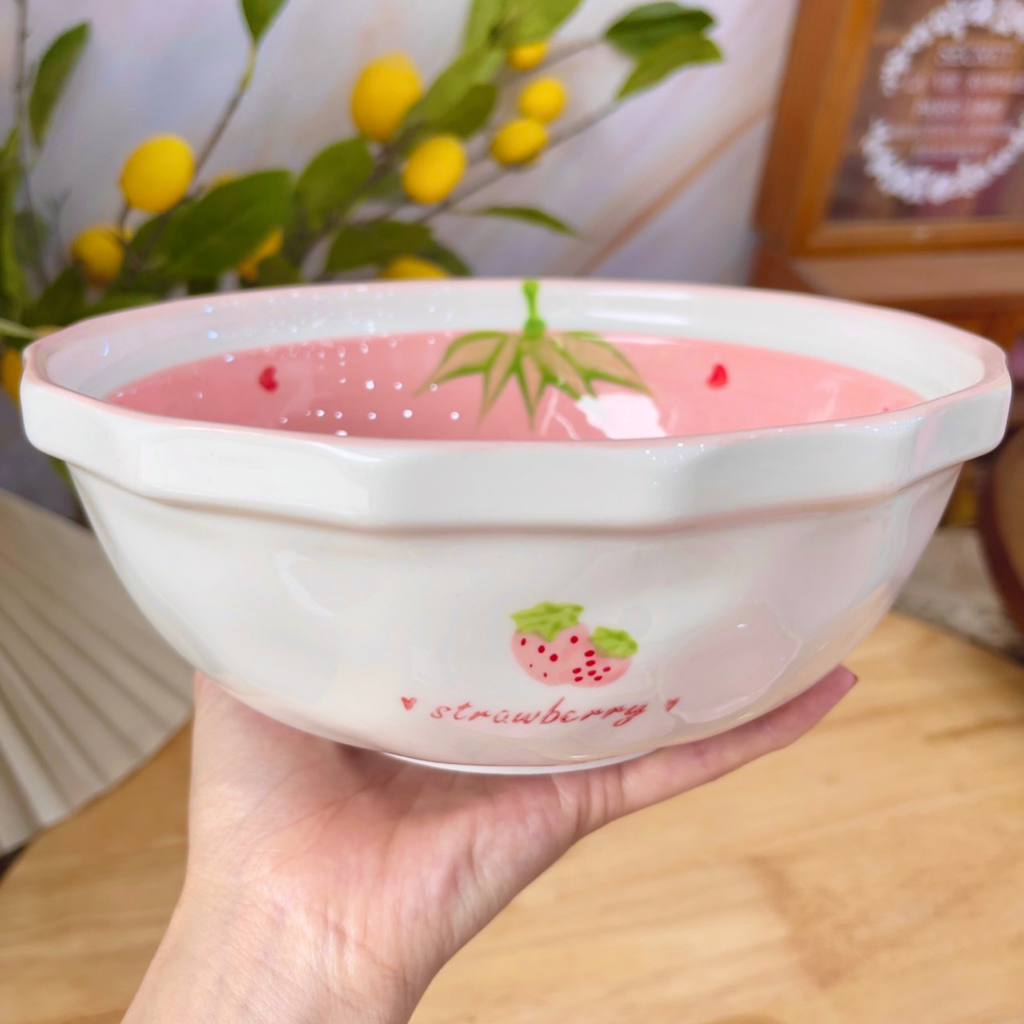 Bát đĩa sứ decor, Chén Dĩa dễ thương, Bát ăn cơm Sét bát đĩa dâu hồng siêu xinh