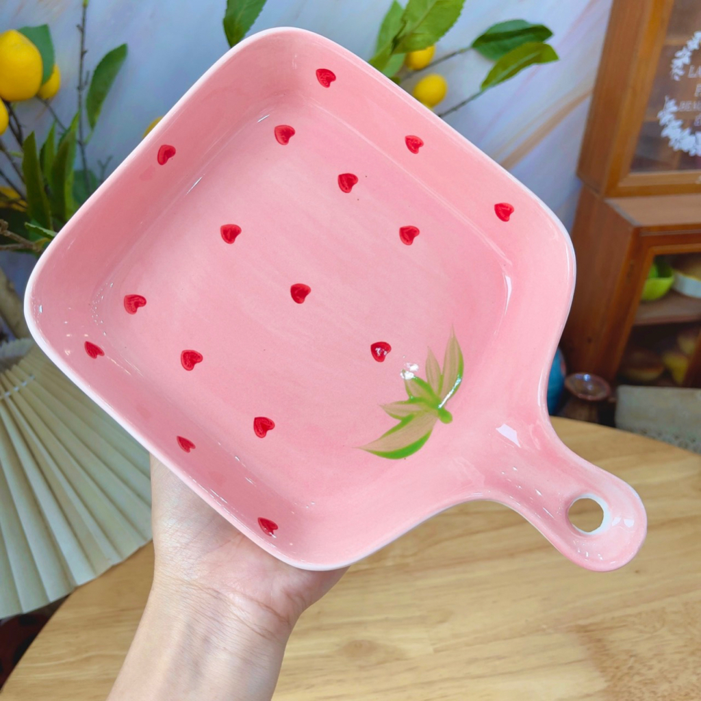 Bát đĩa sứ decor, Chén Dĩa dễ thương, Bát ăn cơm Sét bát đĩa dâu hồng siêu xinh