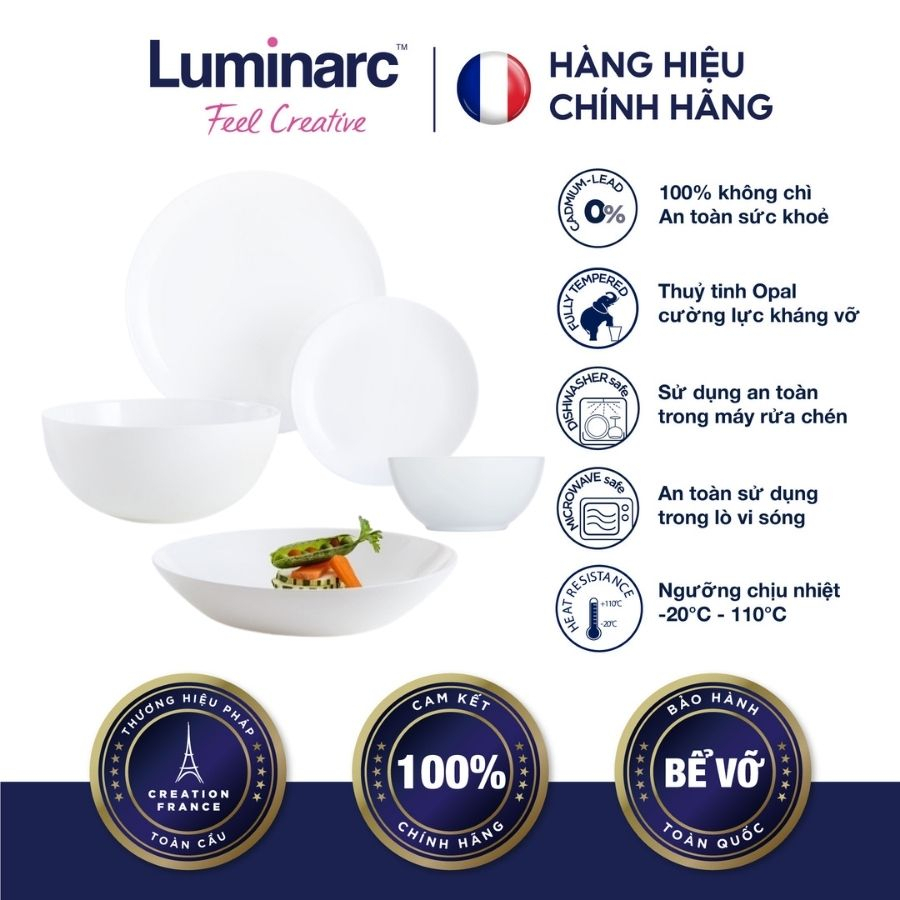 Bộ Bàn Ăn Tô Chén Đĩa Thuỷ Tinh Cường Lực Luminarc Diwali Trắng 12 món - LUDI12M