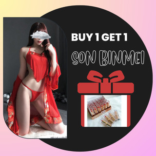 Set Váy Ngủ Áo Yếm 1 Mảnh và Áo Choàng Ren Lưới Xuyên Thấu Cosplay Tân Nương Cô Gái Trung Hoa Quyến Rũ