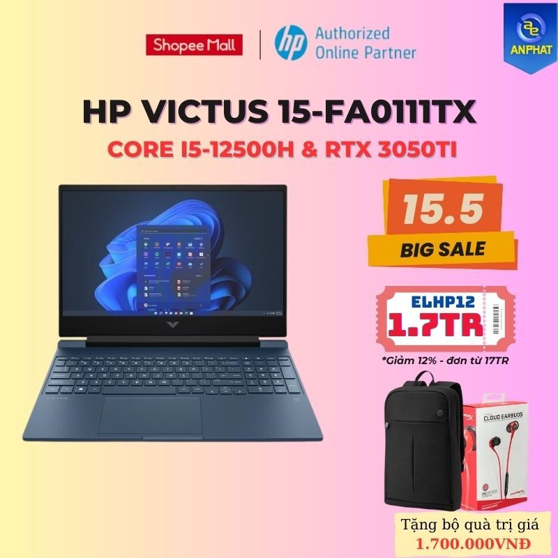 [Mã ELHP12 giảm 1TR7 đơn 17TR] Laptop HP VICTUS 15-fa0111TX (Core™ i5-12500H & RTX 3050Ti 4GB)