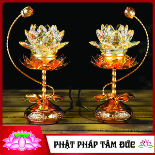 Cặp đèn ban thờ LED, đèn ban thờ pha lê LED đế hợp kim đồng cao cấp - Một cặp, siêu tiết kiệm điện