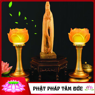 Cặp đèn thờ lưu ly, đèn ban thờ liên hoa LED cao cấp - Tiết kiệm năng lượng, nhiều kích thước