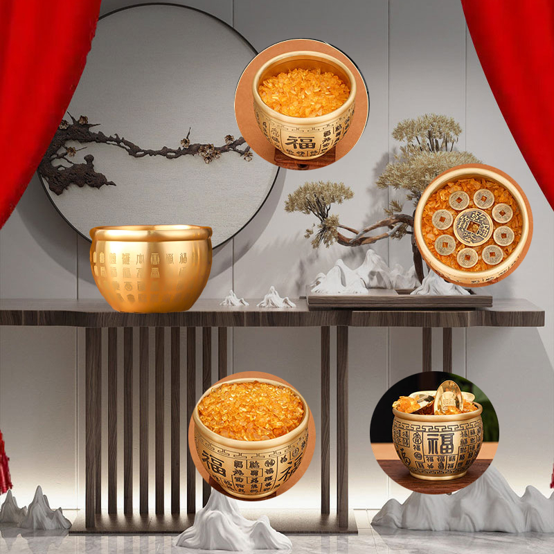 Hũ vàng tài lộc, bát gạo, bát để ban thờ đồng thau nguyên chất - Chiêu tài, hút lộc