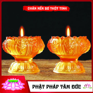 Chân đế nến thủy tinh hoa sen, chân nến bơ lưu ly tráng men cao cấp nhiều màu sắc - Màu ngẫu nhiên