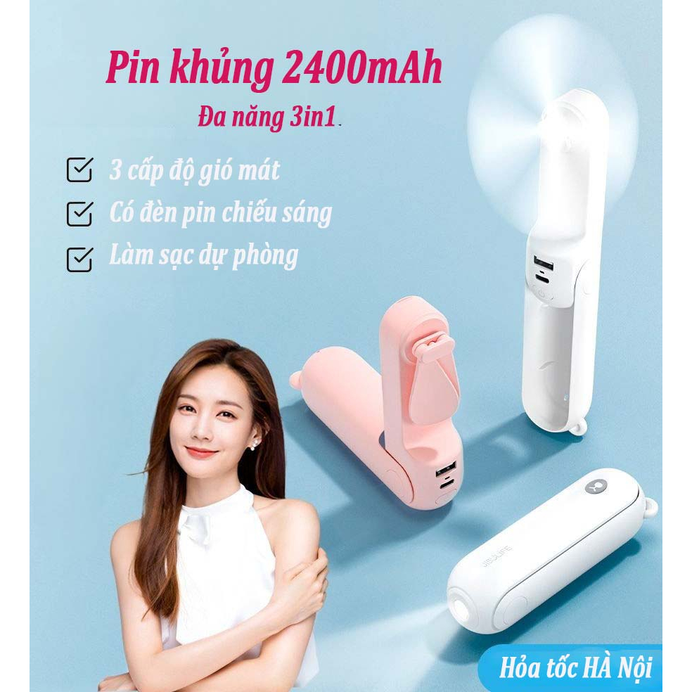 Quạt cầm tay mini gấp gọn để bàn đa chức năng thay thế sạc dự phòng tích điện sạc usb nhỏ gọn tiện lợi mang theo bỏ túi