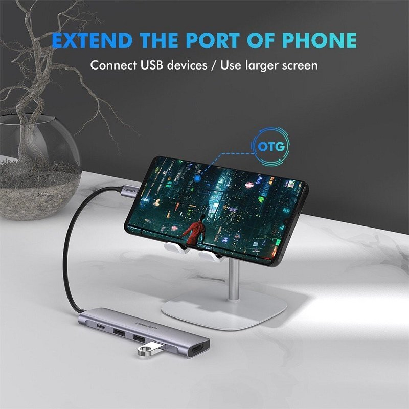 Bộ chuyển USB Type-C Ugreen 70495, HDMI 4K@60Hz + USB 3.0 + PD 100W chính hãng cao cấp